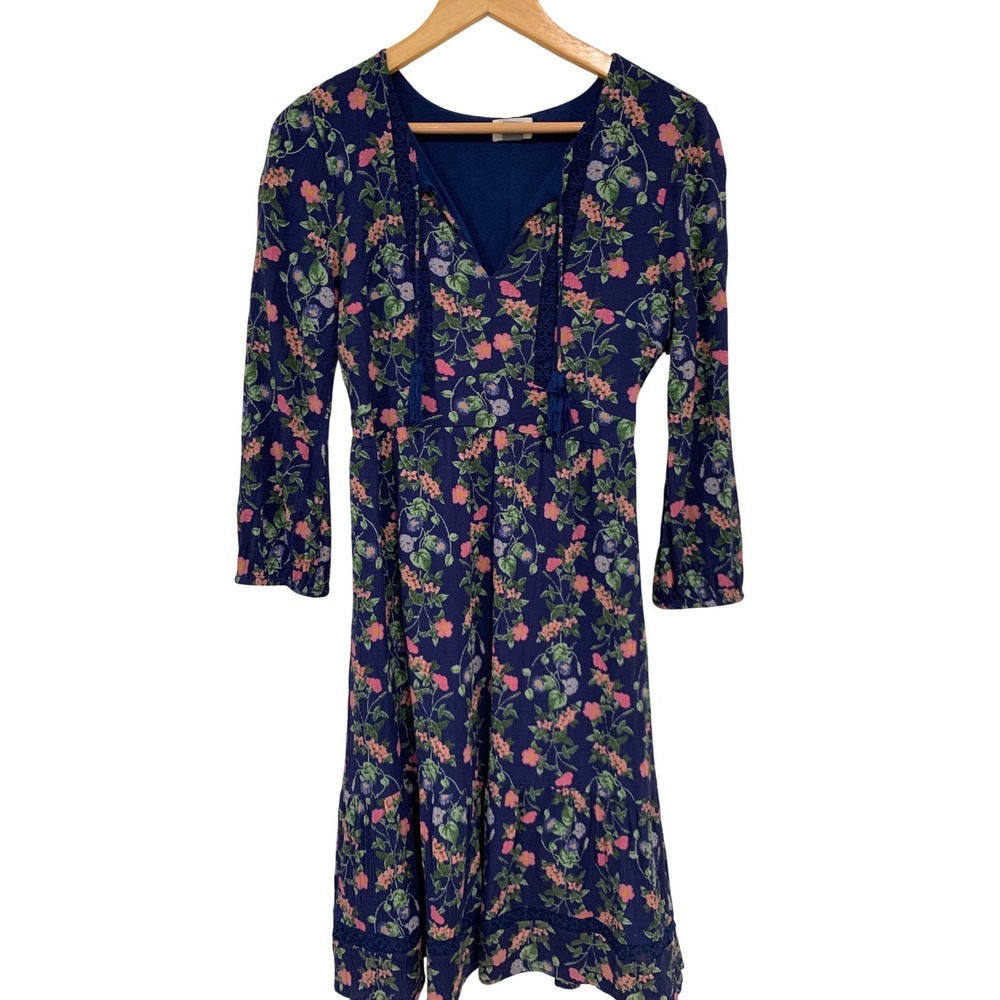 Old Navy womens Floral dress Boho festival Midi Tassel‎ V-Neck Small cottagecore